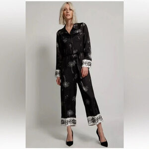 One Teaspoon Valentine Jumpsuit Onyx Valley Palm Tree Black White Size L